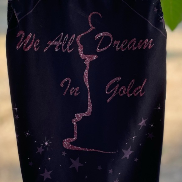 Snowflake Designs Leotard, AM, black with pink lettering/design, EUC - Picture 2 of 4